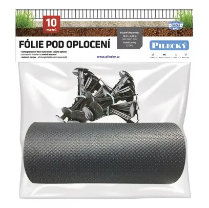 Fólie pod plot 25 cm/10 m + 20 ks plastových hřebů - SET