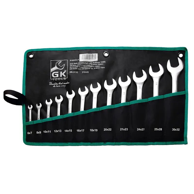 Sada plochých klíčů 6-32 mm chrom 12 dílů - textilní obal Sada plochých klíčů 6-32 mm chrom 12 dílů - textilní obal