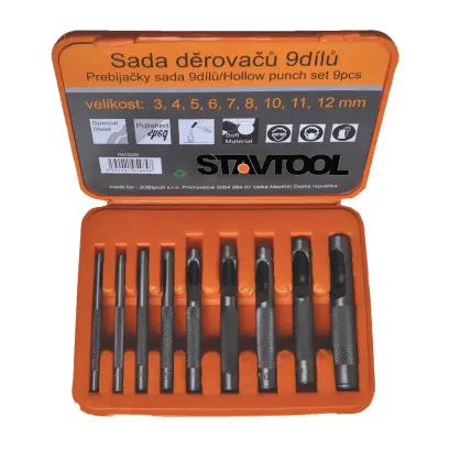 Sada děrovačů 3-12 mm 9 dílů - plastový obal
