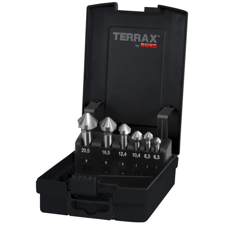 Sada záhlubníků do kovu 6,3-20,5 mm Terrax 6 dílů Sada záhlubníků do kovu 6,3-20,5 mm Terrax 6 dílů