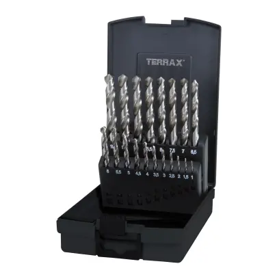 Sada vrtáků do kovu vybrušované Terrax - plastový obal | 1,5-10 mm 19 dílů