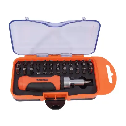 Sada bitů s ráčnovým šroubovákem 1/4” 38 dílů