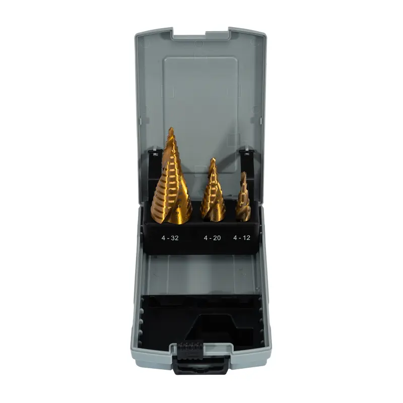 Sada stupňovitých vrtáků 4-32 mm HSS Titan 3 díly - plastový obal Sada stupňovitých vrtáků 4-32 mm HSS Titan 3 díly - plastový obal