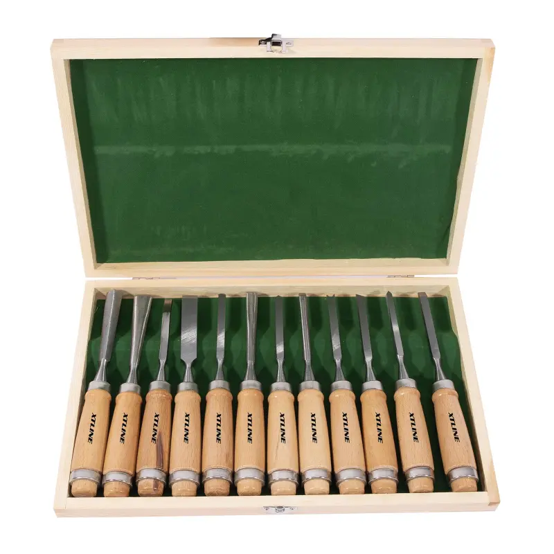 Sada řezbářských dlát s dřevěnou rukojetí 12 dílů - dřevěný obal Sada řezbářských dlát s dřevěnou rukojetí 12 dílů - dřevěný obal