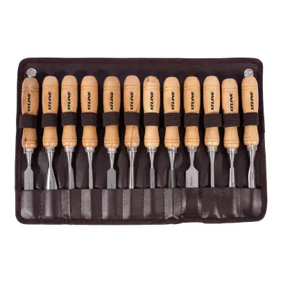 Sada řezbářských dlát s dřevěnou rukojetí 12 dílů - textilní obal