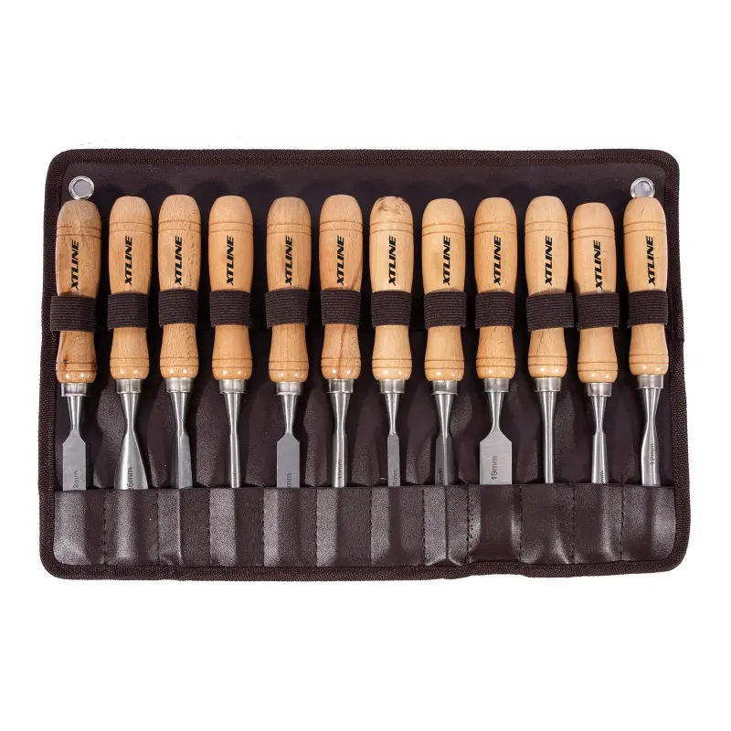 Sada řezbářských dlát s dřevěnou rukojetí 12 dílů - textilní obal Sada řezbářských dlát s dřevěnou rukojetí 12 dílů - textilní obal