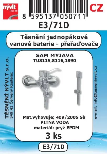 E3/71D SADA těsnění do jednopákové SAM sprchový př TU8115 3ks