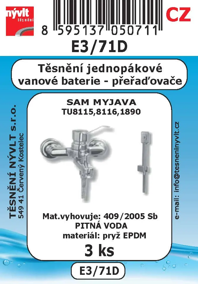 E3/71D SADA těsnění do jednopákové SAM sprchový př TU8115 3ks E3/71D SADA těsnění do jednopákové SAM sprchový př TU8115 3ks