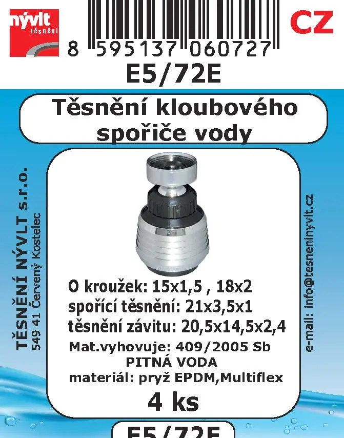 E5/72E SADA těsnění do spořiče vody s kloubem 4ks E5/72E SADA těsnění do spořiče vody s kloubem 4ks