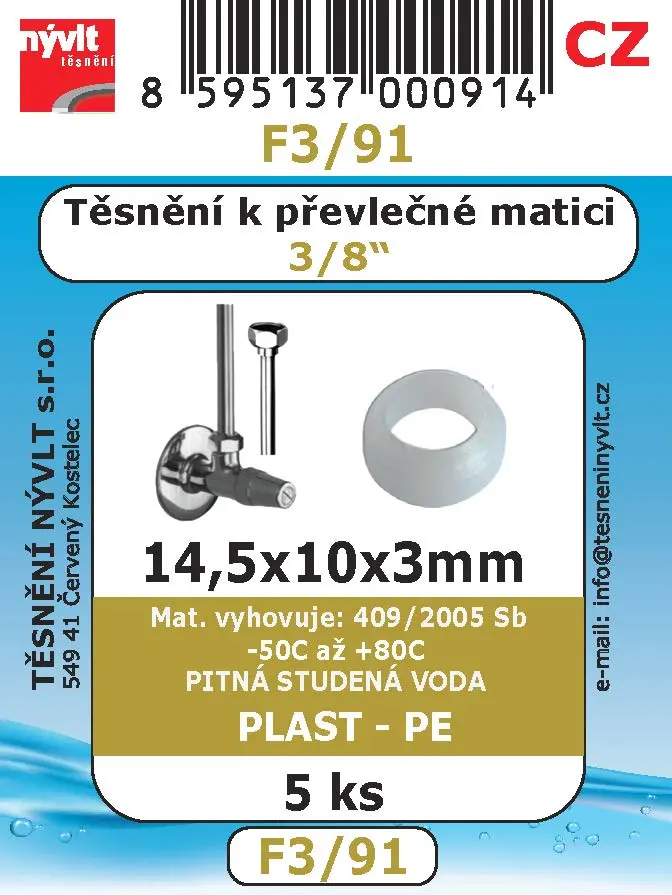 F3/91 SADA kužel 3/8 k roh ventillům plast 14,5x10x3,3 5ks