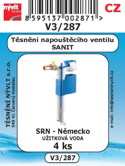 V3/287 SADA těsnění napouštěcího ventilu SANIT 4ks