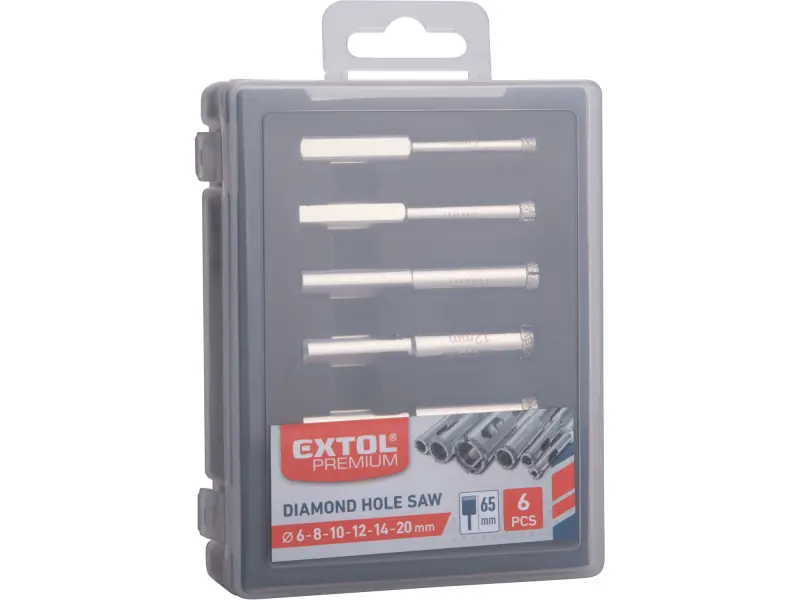 korunky vykružovací diamantové na sklo a keramiku sada 6ks, O 6-8-10-12-14-20mm