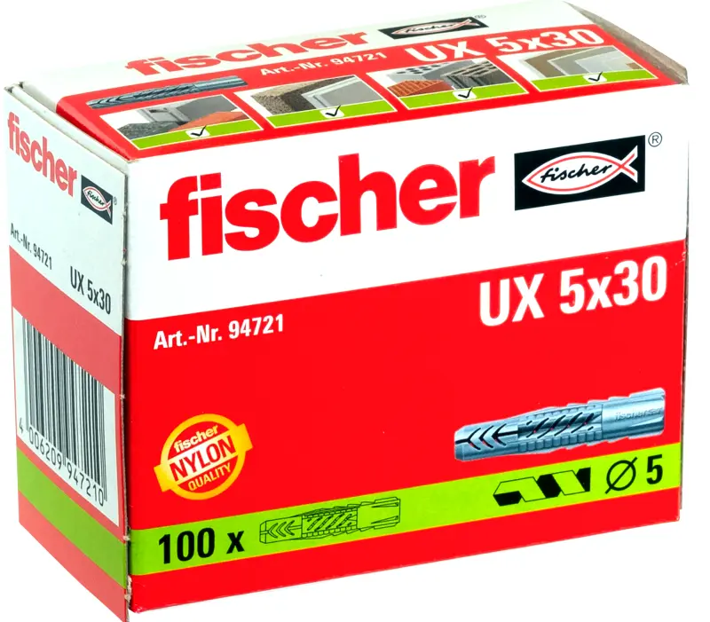 fischer univerzální hmoždinka UX 5 x 30 bez límečku