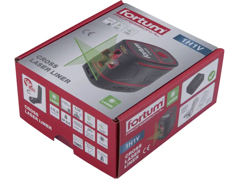 Laser Fortum zelený, liniový, křížový, samonivelační