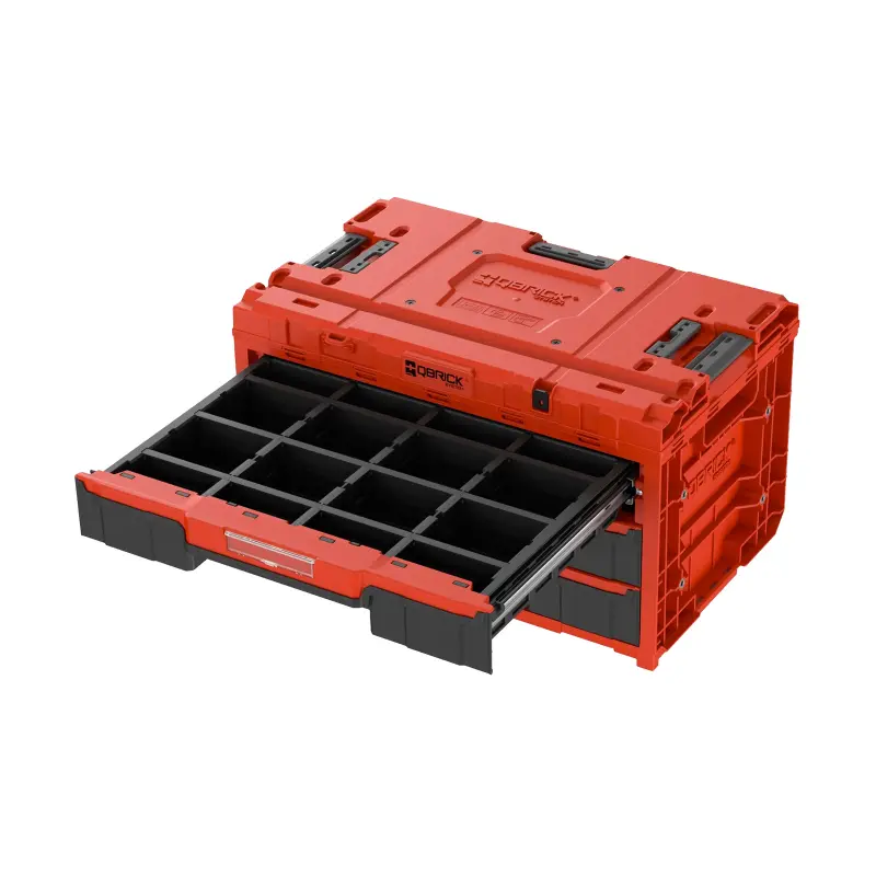 Box s organizérem plastový Qbrick ONE Drawer 3 Toolbox 2.0 Red Ultra HD Custom, 2 zásuvky | 587x380x340 mm