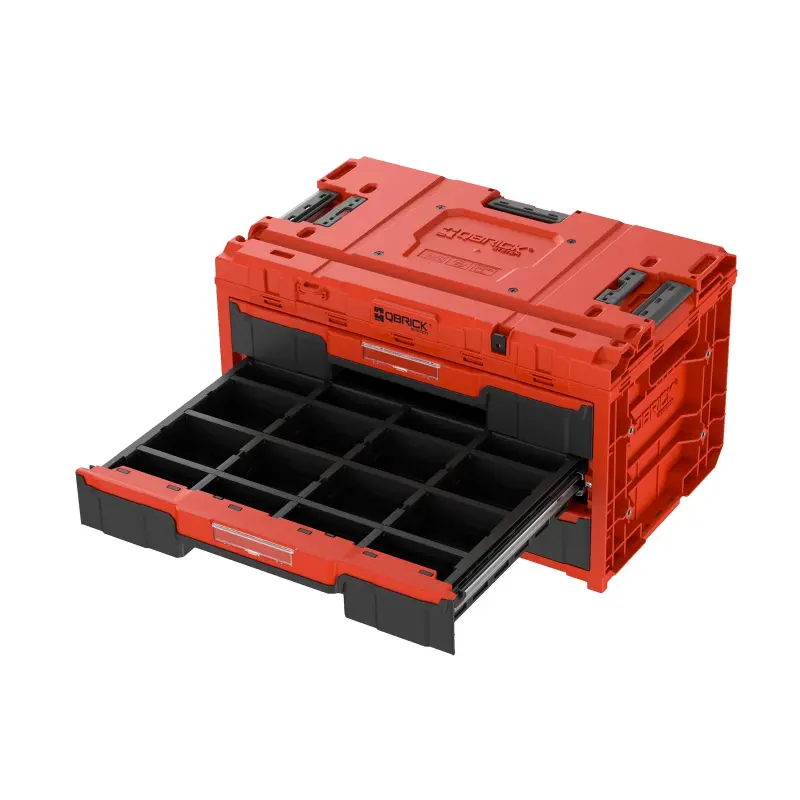 Box s organizérem plastový Qbrick ONE Drawer 3 Toolbox 2.0 Red Ultra HD Custom, 2 zásuvky | 587x380x340 mm