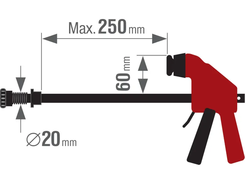 svěrka přítlačná vertikální - k prac. stolům s otvory O 20mm, 0-250mm