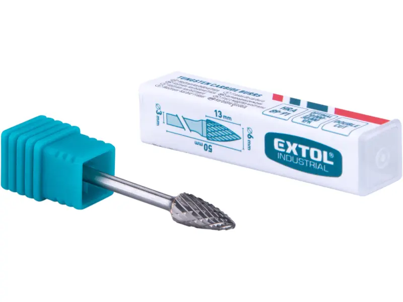 fréza karbidová, ostrý oblouk, ⌀6x13mm, ⌀stopky 3mm, sek střední (double-cut)