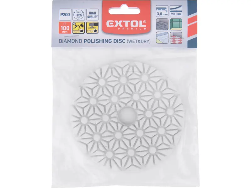 kotouč diamantový leštící na obklady, O100mm, P200, suchý zip