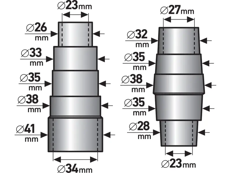 adaptéry k odsávání, sada 2ks, ⌀vnější: 26-41/28-38mm