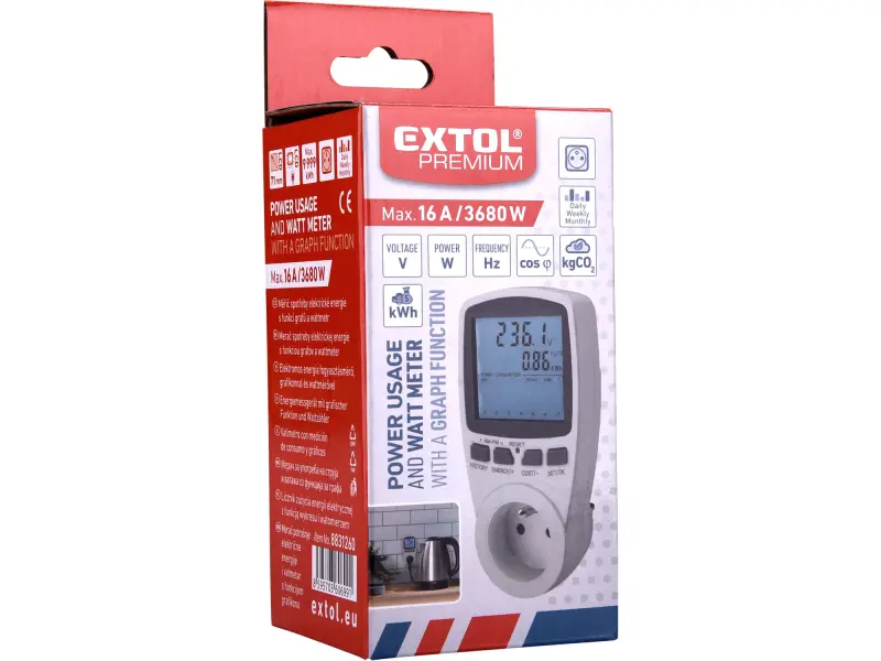 měřič spotřeby el. energie - wattmetr, kW, kWh, V, A, Hz