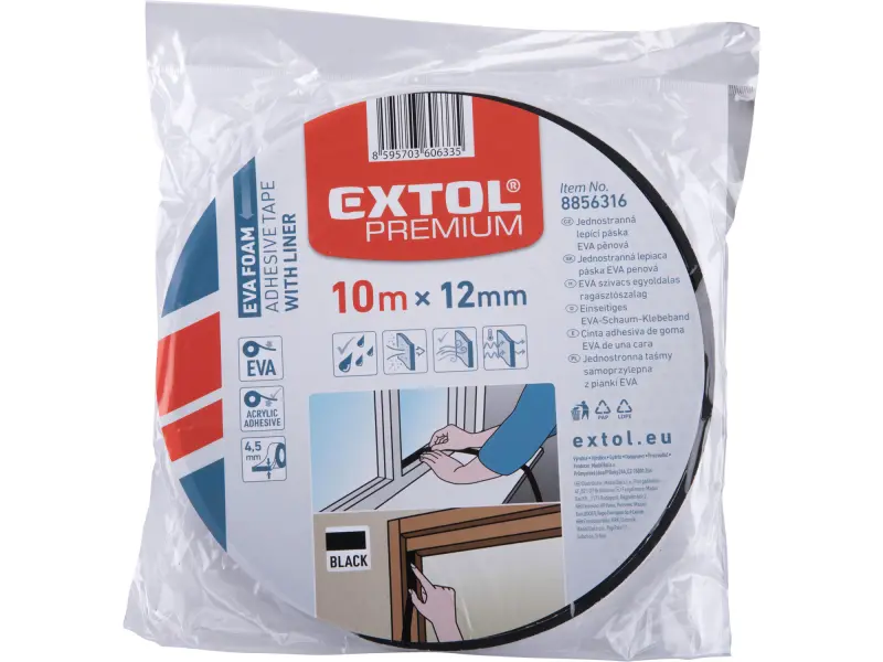 páska lepící pěnová EVA jednostranná, 12mm x 10m tl.4,5mm, černá, akryl. lepidlo