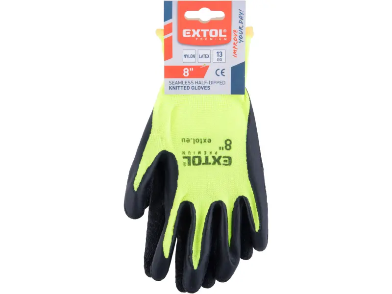 rukavice nylonové, bezešvé, polomáčené v latexu, velikost 8