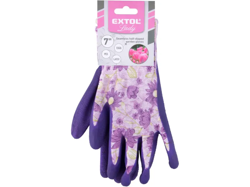 rukavice polyesterové, bezešvé, polomáčené v latexu, velikost 7