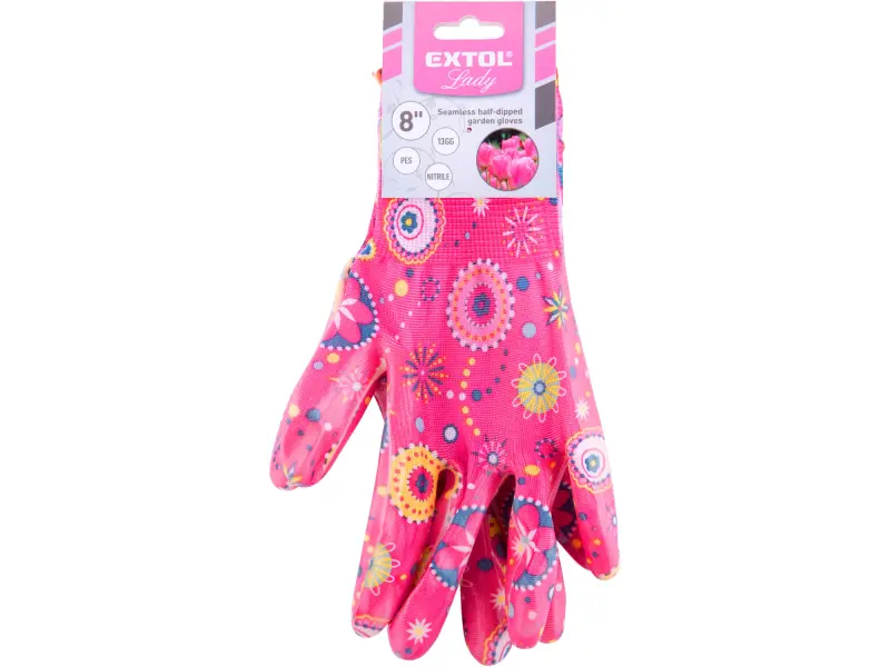 rukavice zahradní polyesterové, polomáčené v nitrilu, velikost 8