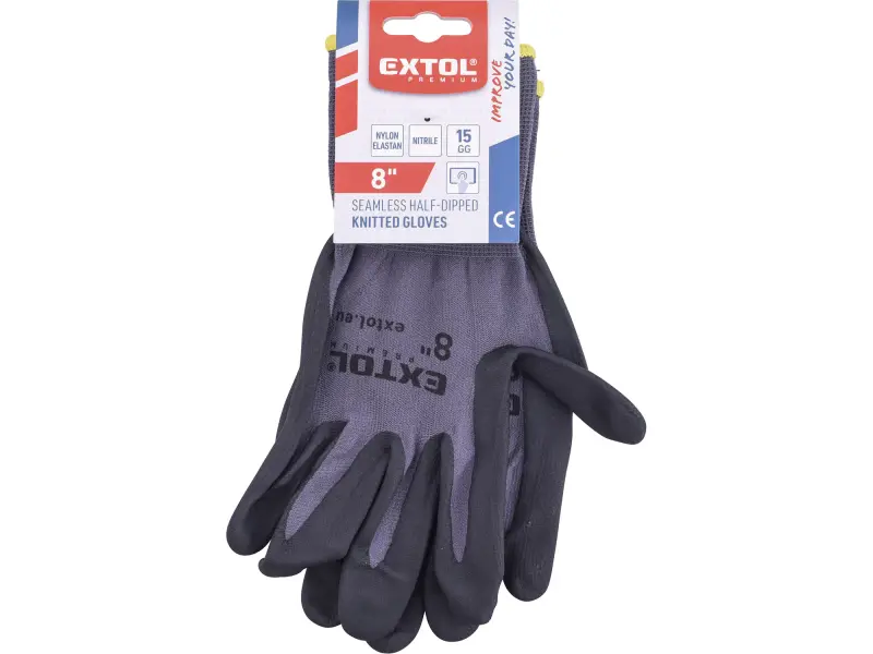 rukavice nylonové, bezešvé, polomáčené v nitrilu, velikost 8