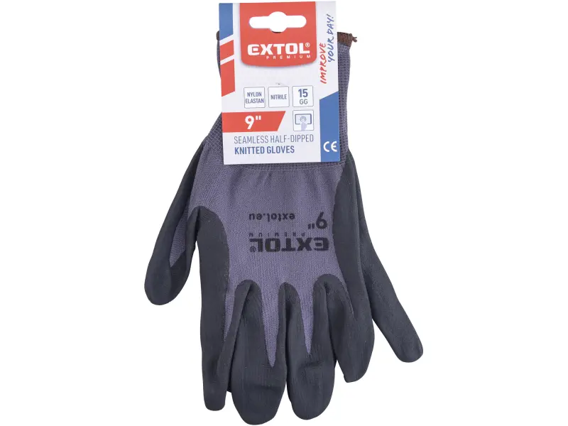 rukavice nylonové, bezešvé, polomáčené v nitrilu, velikost 9