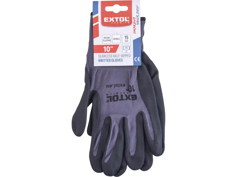 rukavice nylonové, bezešvé, polomáčené v nitrilu, velikost 10