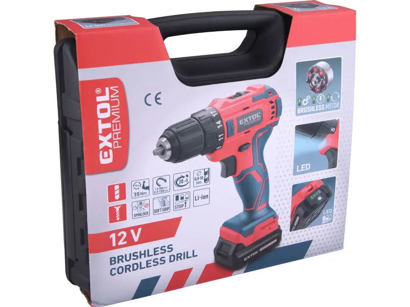 vrtací šroubovák aku, BRUSHLESS, 12V Li-ion, 2Ah