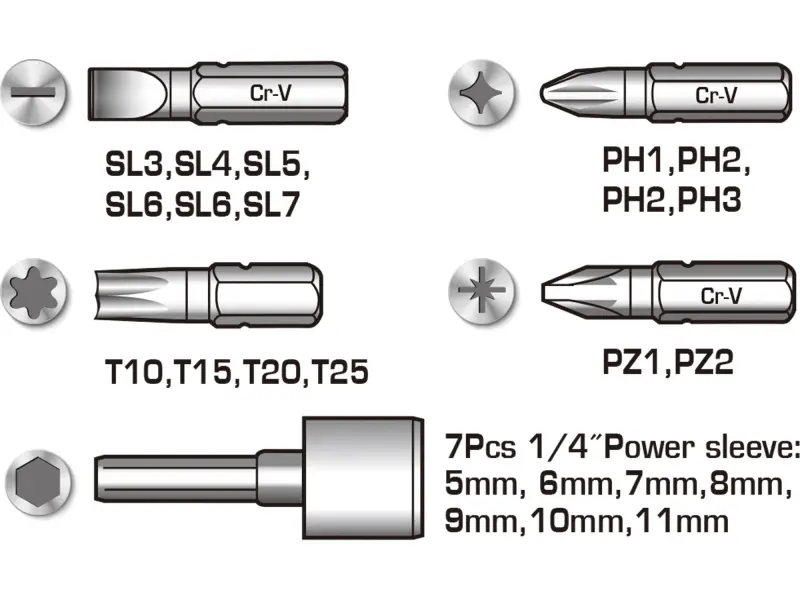 Šroubovák řáčnový s hroty, sada 24ks
