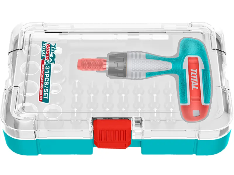 Šroubovák ráčnový s T-rukojetí a hroty, sada 31ks, CrV