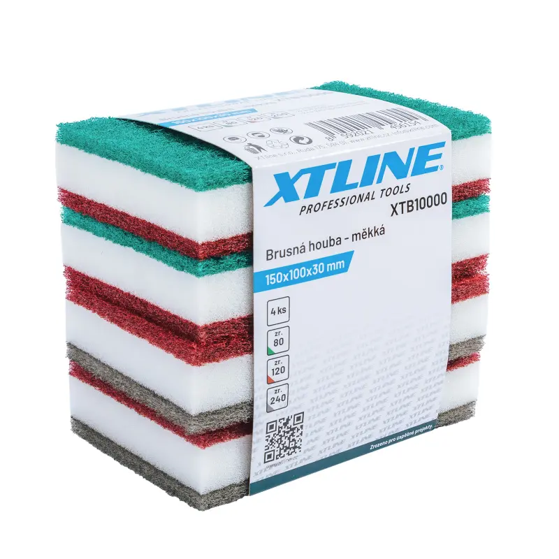 Brusná houba měkká 1bal/4ks | 150x100x30 mm, zr. 80/120/240