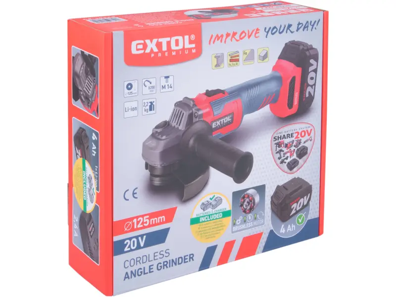 Bruska úhlová aku SHARE20V, 125 mm, BRUSHLESS, 4 Ah