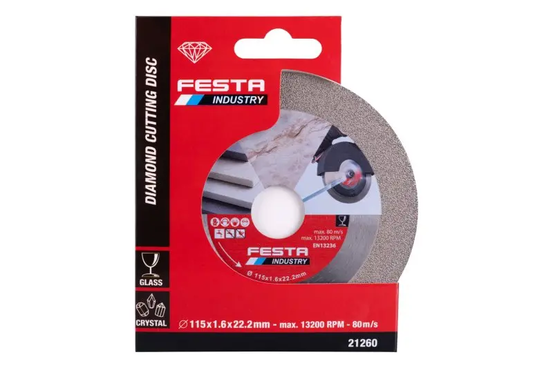 Kotouč diamantový FESTA INDUSTRY na sklo, keramiku, dlažbu řezný/brusný 115x22,2mm