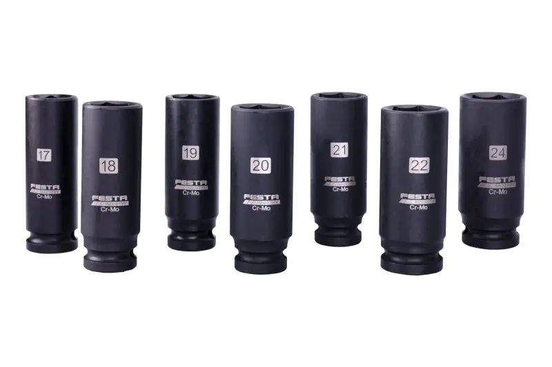 Sada úderových hlavic FESTA Industry prodloužených 1/2" Cr-Mo