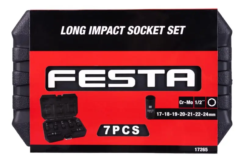 Sada úderových hlavic FESTA Industry prodloužených 1/2" Cr-Mo