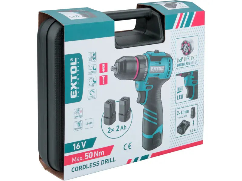 vrtací šroubovák aku, BRUSHLESS, 16V Li-ion, 2×2Ah