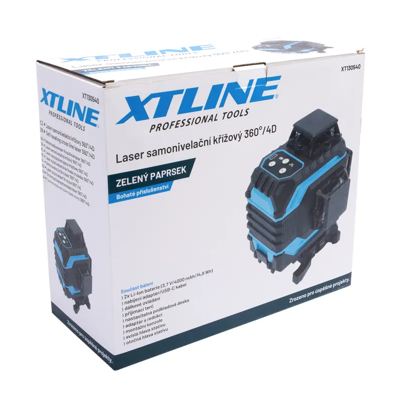 Laser samonivelační křížový 360° / 4D + příslušenství | zelený paprsek
