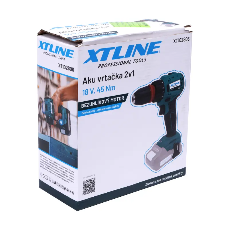 XTLINE Aku vrtačka 2v1 bezuhlíková 18 V, 45 Nm