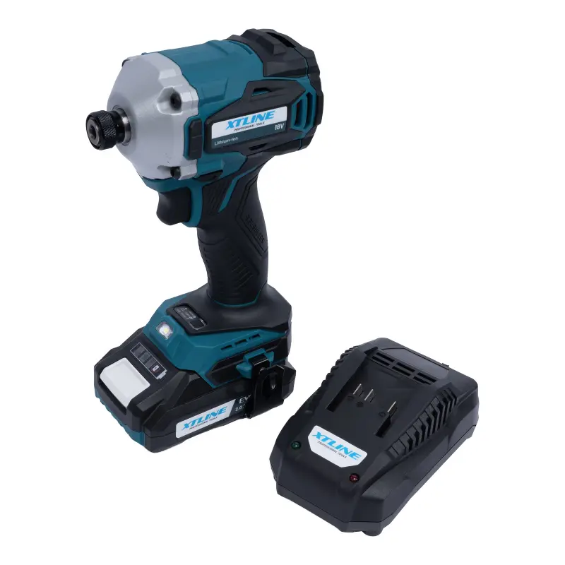 XTLINE Aku rázový utahovák na bity bezuhlíkový 18 V, 1/4“, 230 Nm + baterie 2.0 Ah + nabíječka 2.4 A + box