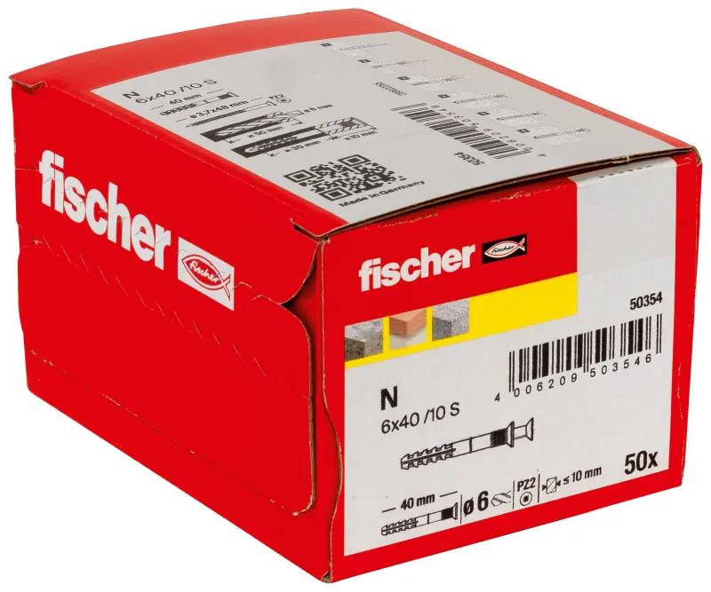 fischer natloukací hmoždinka N 6 x 40/10 S se zápustnou hlavou gvz karton