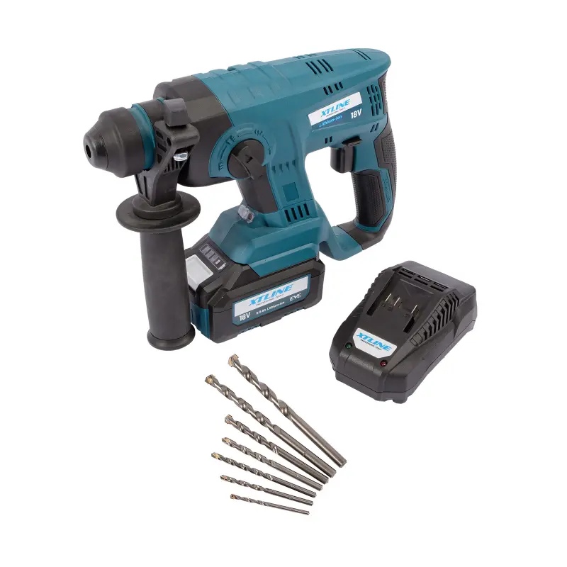 Aku kladivo SDS PLUS + baterie 5.0 Ah + sada vrtáků + nabíječka 3.5 A + kufr