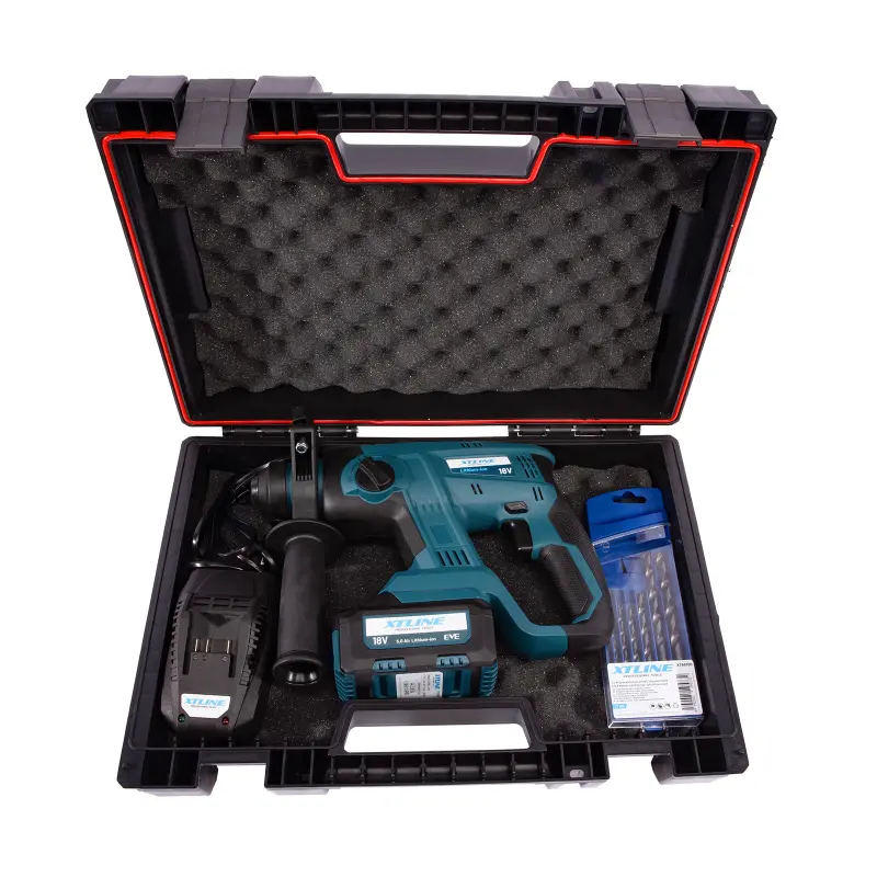 Aku kladivo SDS PLUS + baterie 5.0 Ah + sada vrtáků + nabíječka 3.5 A + kufr