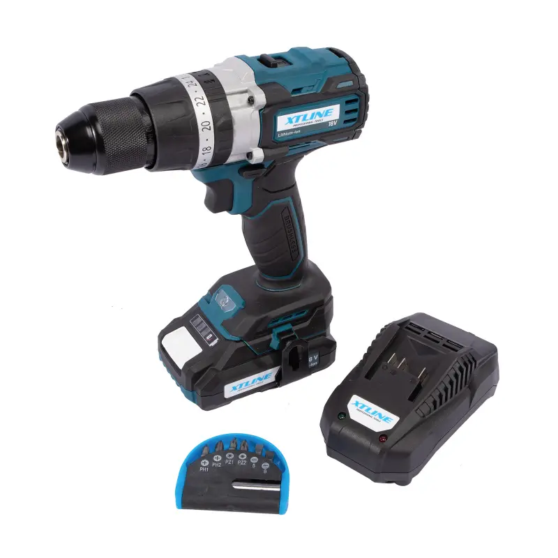 Aku vrtačka s příklepem bezuhlíková 18 V, 70 Nm + baterie 2.0 Ah + nabíječka 2.4 A