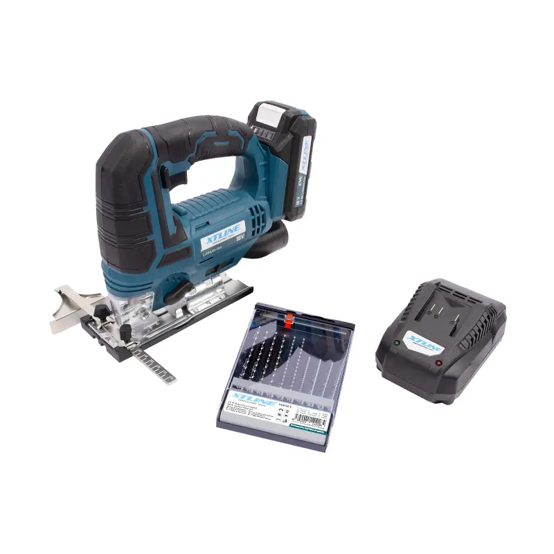 Aku přimočará pila 18 V + baterie 2.0 Ah + nabíječka 3.5 A + pilové plátky + box