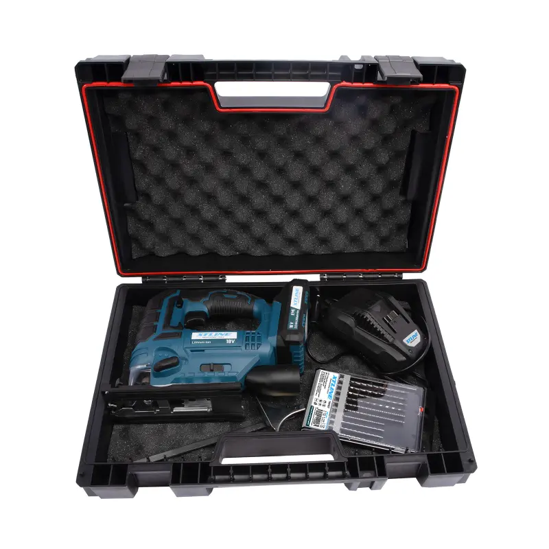 Aku přimočará pila 18 V + baterie 2.0 Ah + nabíječka 3.5 A + pilové plátky + box